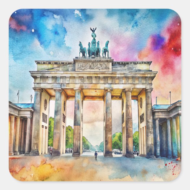 Berlin Gate Watercolor Painting Square Sticker (Front)