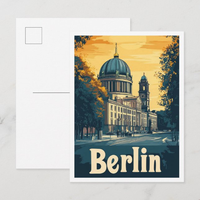 Berlin Germany Art Vintage Travel Illustration Postcard (Front/Back)