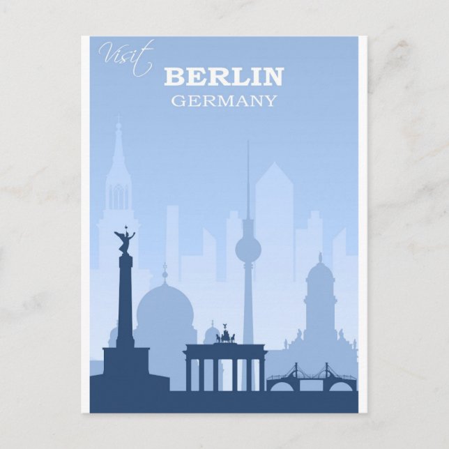 Berlin Germany Blue Vintage Travel Poster Postcard (Front)