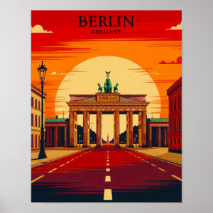 Berlin Germany Brandenburg Gate  Retro Travel Art  Poster