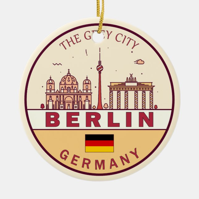 Berlin Germany City Skyline Emblem Ceramic Tree Decoration (Front)