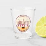 Berlin Germany City Skyline Emblem Shot Glass<br><div class="desc">Berlin minimalist,  colourful art design featuring monuments and landmarks of the city in Germany.</div>