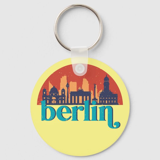 Berlin Germany City Skyline Retro Cityscape Art Key Ring (Front)