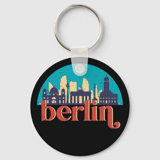 Berlin Germany City Skyline Vintage Cityscape Key Ring (Front)
