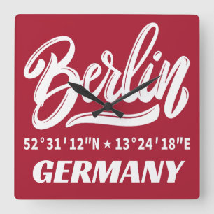 Berlin Germany Coordinates Square Wall Clock
