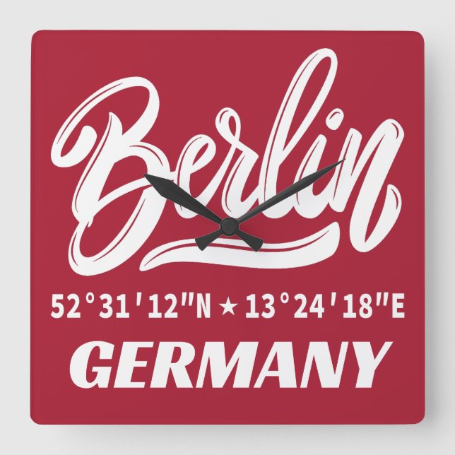 Berlin Germany Coordinates Square Wall Clock (Front)