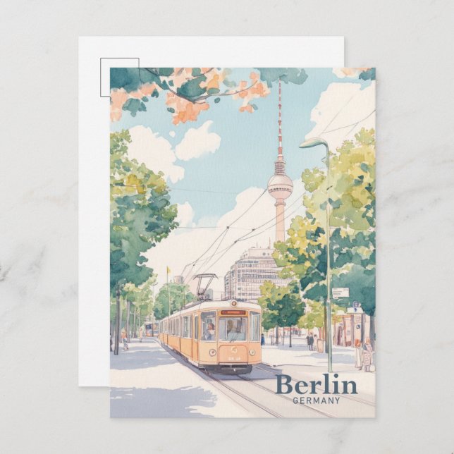 Berlin Germany Gouache Paint Illustration Travel Postcard (Front/Back)