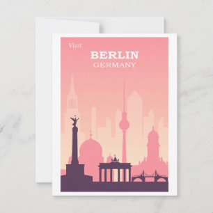 Berlin Germany Pink Vintage Travel Poster Card