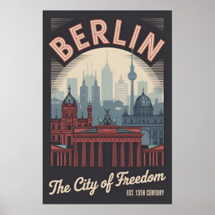 Berlin Germany Retro Skyline Cityscape Travel Poster