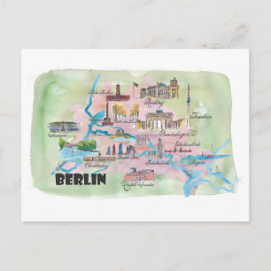 Berlin Germany Retro Vintage Map Postcard