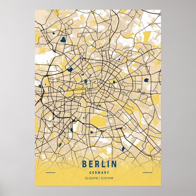 Berlin - Germary Yellow City Map Poster (Front)