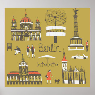Berlin Landmarks, Monumental Illustration. Poster