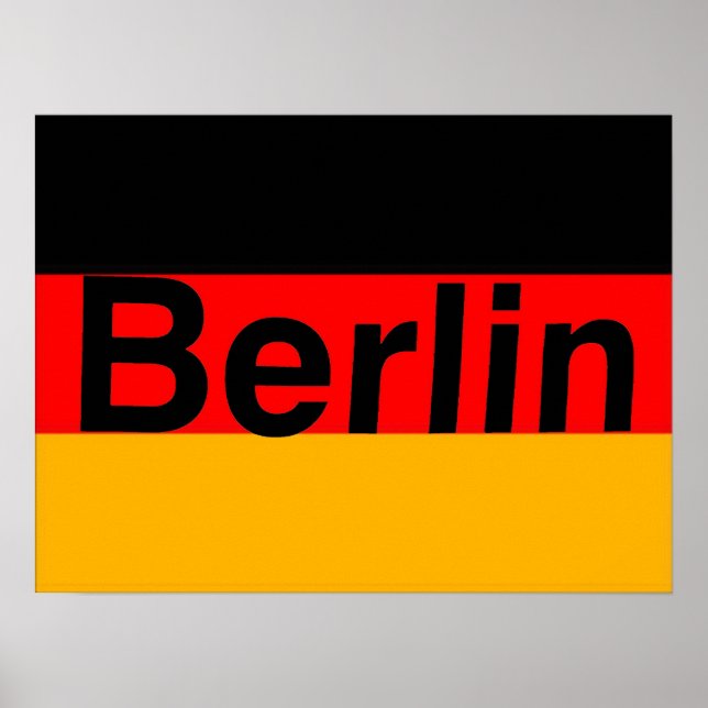 Berlin Logo in Black on German Flag Poster (Front)