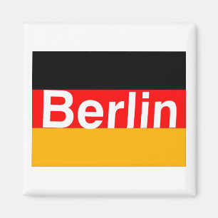 Berlin Logo in White on German Flag Magnet