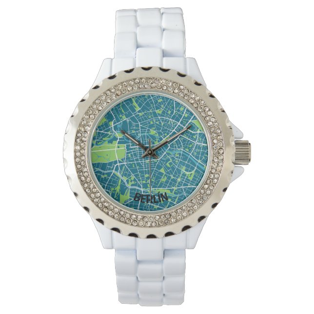 Berlin minimalist map clock - Blue-green Watch (Front)