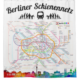 " BERLIN Rail network plan on shower curtain ... "