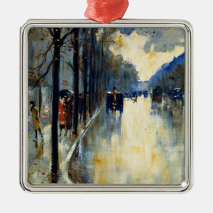Berlin Street in Late Fall, vintage painting, Metal Tree Decoration