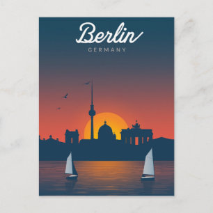Berlin Sunset City Skyline Postcard