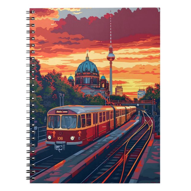Berlin Twilight: Skyline Symphony in Purple Hues Notebook (Front)