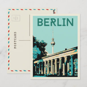 Berlin view with Fernsehturm illustration Germany  Postcard