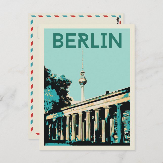 Berlin view with Fernsehturm illustration Germany  Postcard (Front/Back)