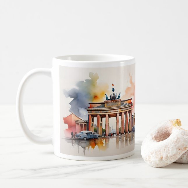 Berlin watercolor art coffee mug (With Donut)