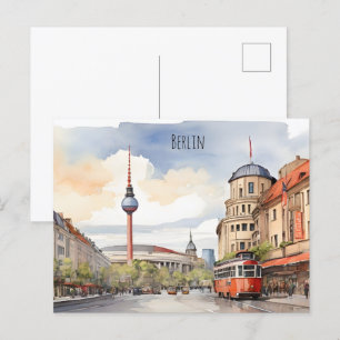 Berlin watercolor art postcard