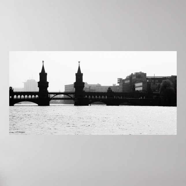 Berliner Oberbaumbrücke Schwarz Weiß Poster (Front)