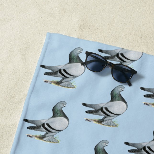Berliner Tumbler Pigeon Blue Bar Beach Towel (In Situ)
