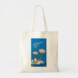 Bermuda Beach Flowers Retro Vintage Travel Poster Tote Bag