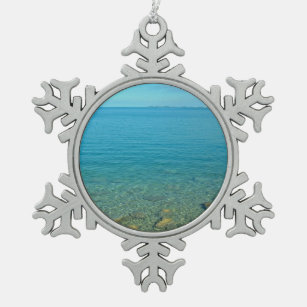 Bermuda Blue Green Waters Snowflake Pewter Christmas Ornament