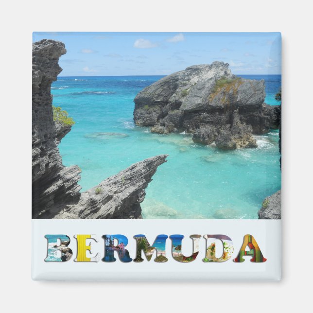 Bermuda Blue Ocean Rocky Beach Travel Photo Magnet (Front)
