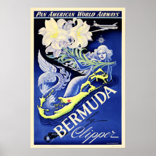 BERMUDA by Clipper PAA Airways Vintage Travel Ad Poster