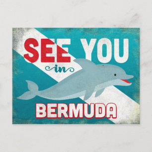 Bermuda Dolphin - Retro Vintage Travel Postcard