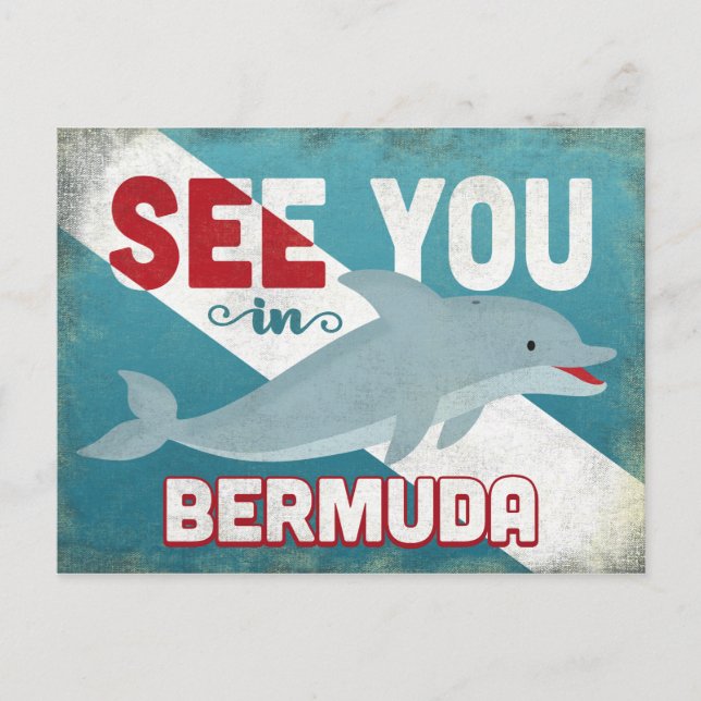 Bermuda Dolphin - Retro Vintage Travel Postcard (Front)