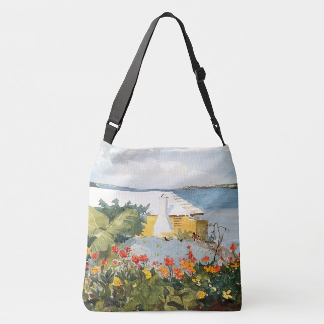 Bermuda Island Flowers Ocean House Tote Bag (Back)