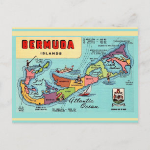 Bermuda Island Map Postcard