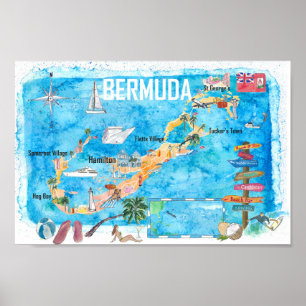 Bermuda Island Travel Poster Favourite Tourist Map