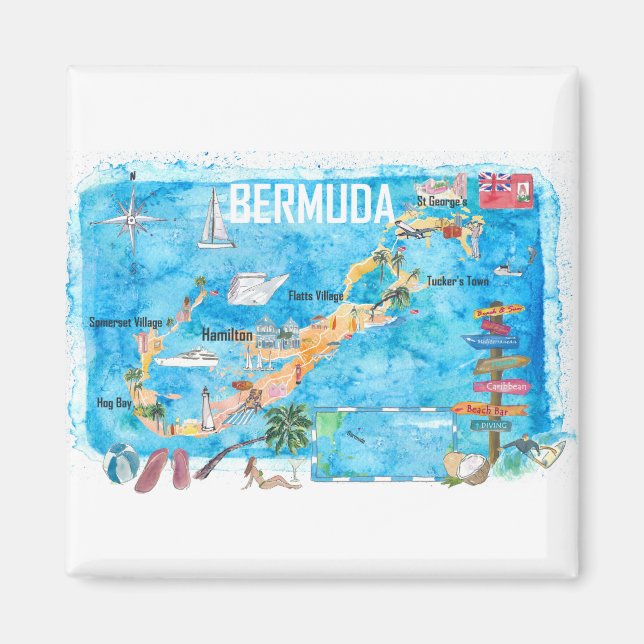 Bermuda Island Travel Poster Favourite Tourist Map Magnet (Front)