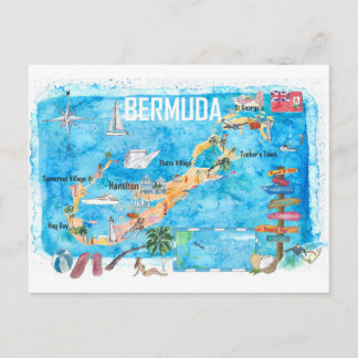 Bermuda Island Travel Poster Favourite Tourist Map Postcard