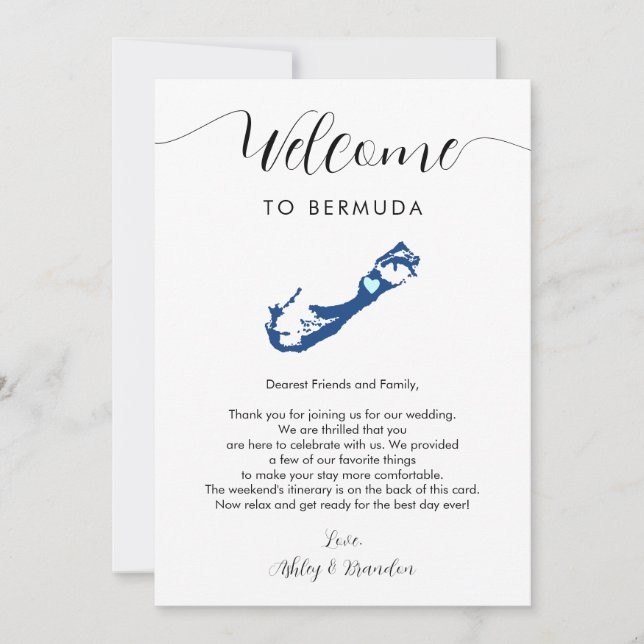 Bermuda Map Wedding Welcome Letter Itinerary Card (Front)