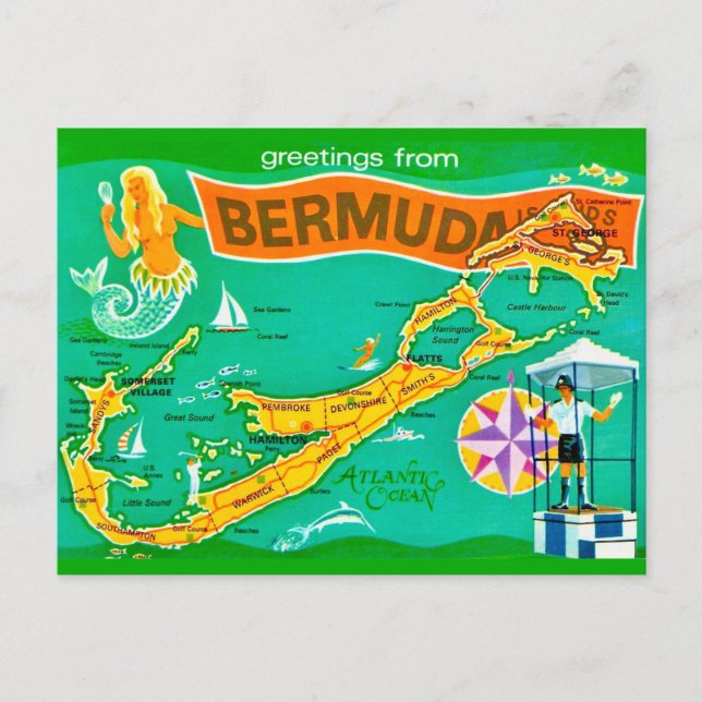  Bermuda Mermaid Vintage Postcard (Front)