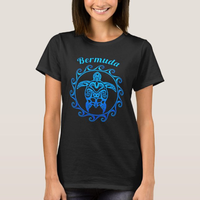 Bermuda Ocean Blue Tribal Turtle T-Shirt (Front)