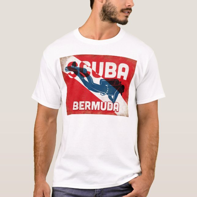 Bermuda Scuba Diver - Blue Retro T-Shirt (Front)
