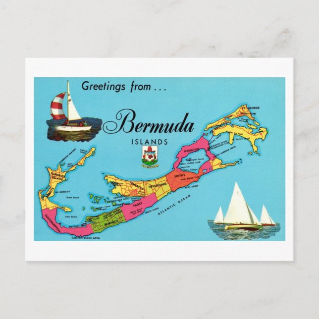  Bermuda Vintage Map Postcard (Front)