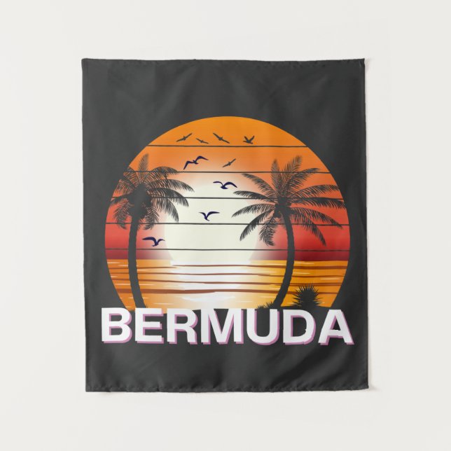 Bermuda Vintage Palm Trees Summer Beach Tapestry (Front)