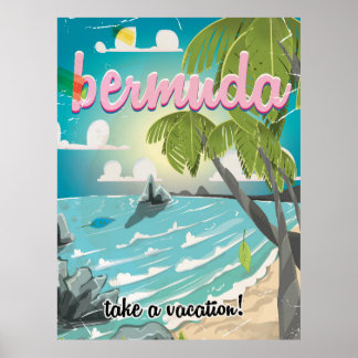 Bermuda vintage travel poster cartoon