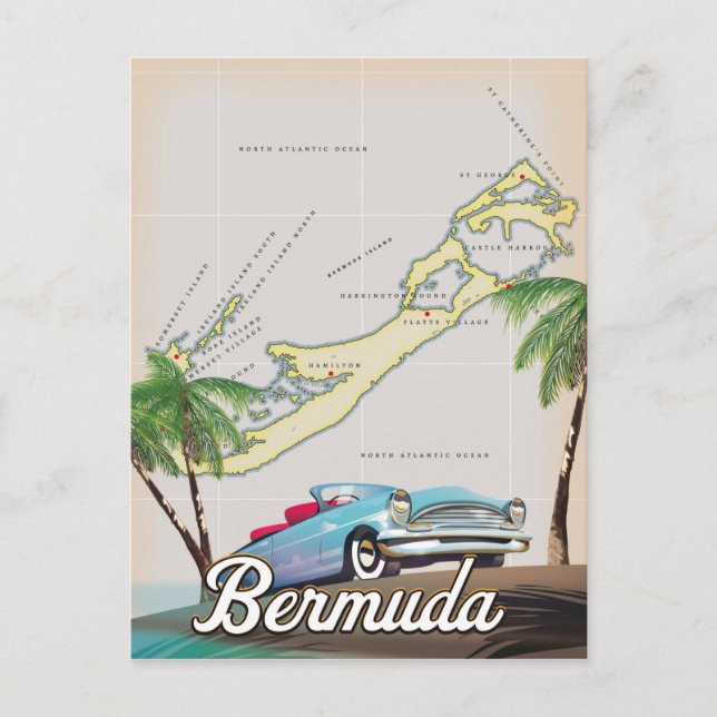 Bermuda vintage travel poster postcard (Front)