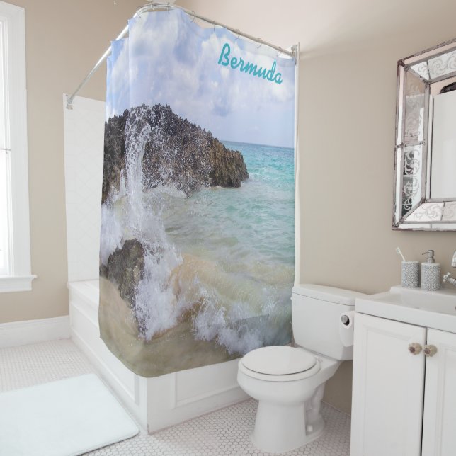 Bermuda Wave over black lava rocks Shower Curtain (In Situ)