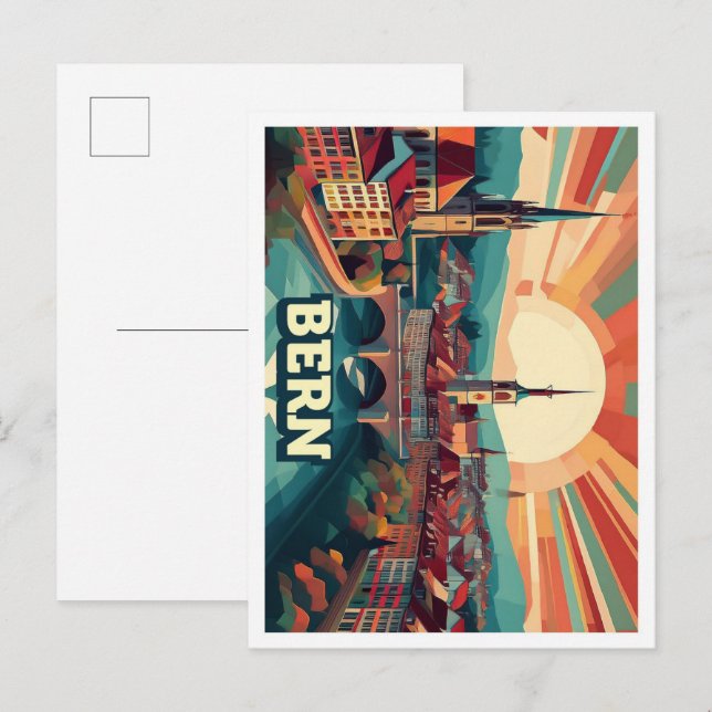 Bern Switzerland artistic colourful Postcard (Front/Back)